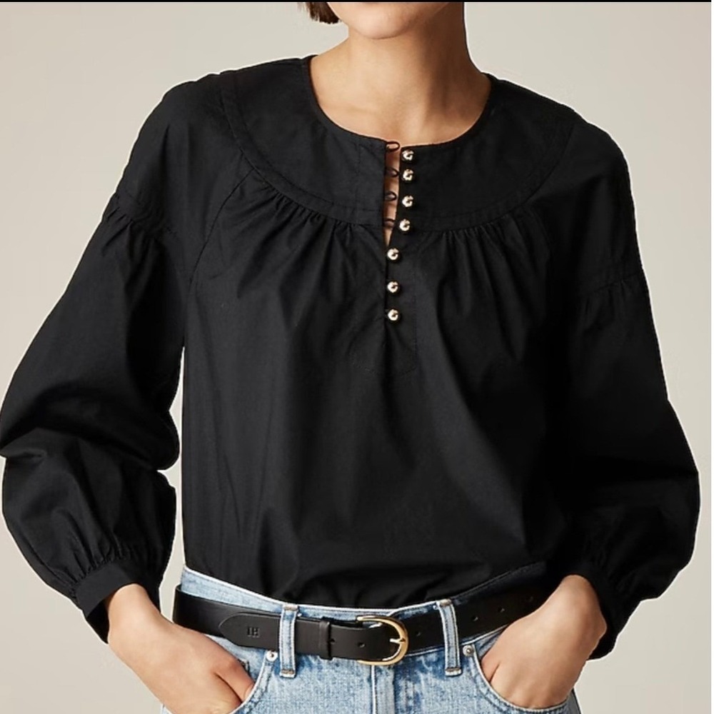 J. Crew NWT Shirred popover top‎ in cotton poplin Gathered Neckline Blouse XS